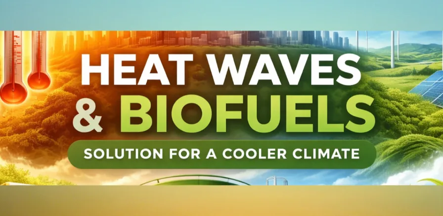 Heat waves and biofuels illustration showing renewable energy as a solution for a cooler climate